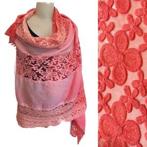 Free People long wrap scarf shawl ombré coral lace